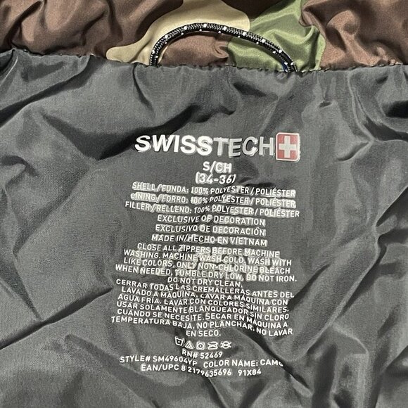 Swiss Tech Puffer Vest Jacket Women Size S Camo Zip Hunt Army Sleeveless Pocket - Picture 10 of 10